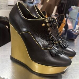 Stylish Black and Gold Wedge Shoes